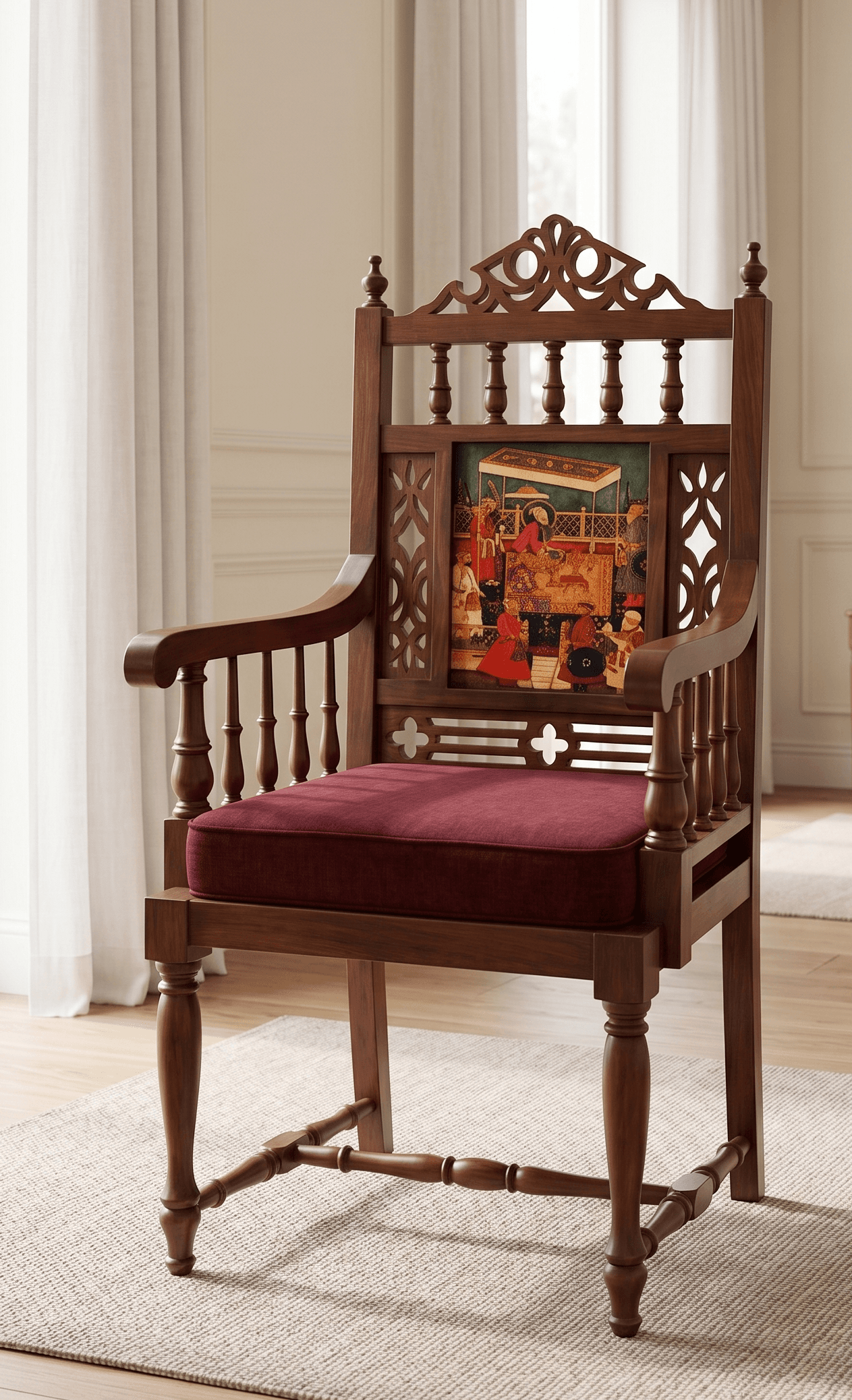 Luxury Heritage Handcrafted Wooden Accent Armchair