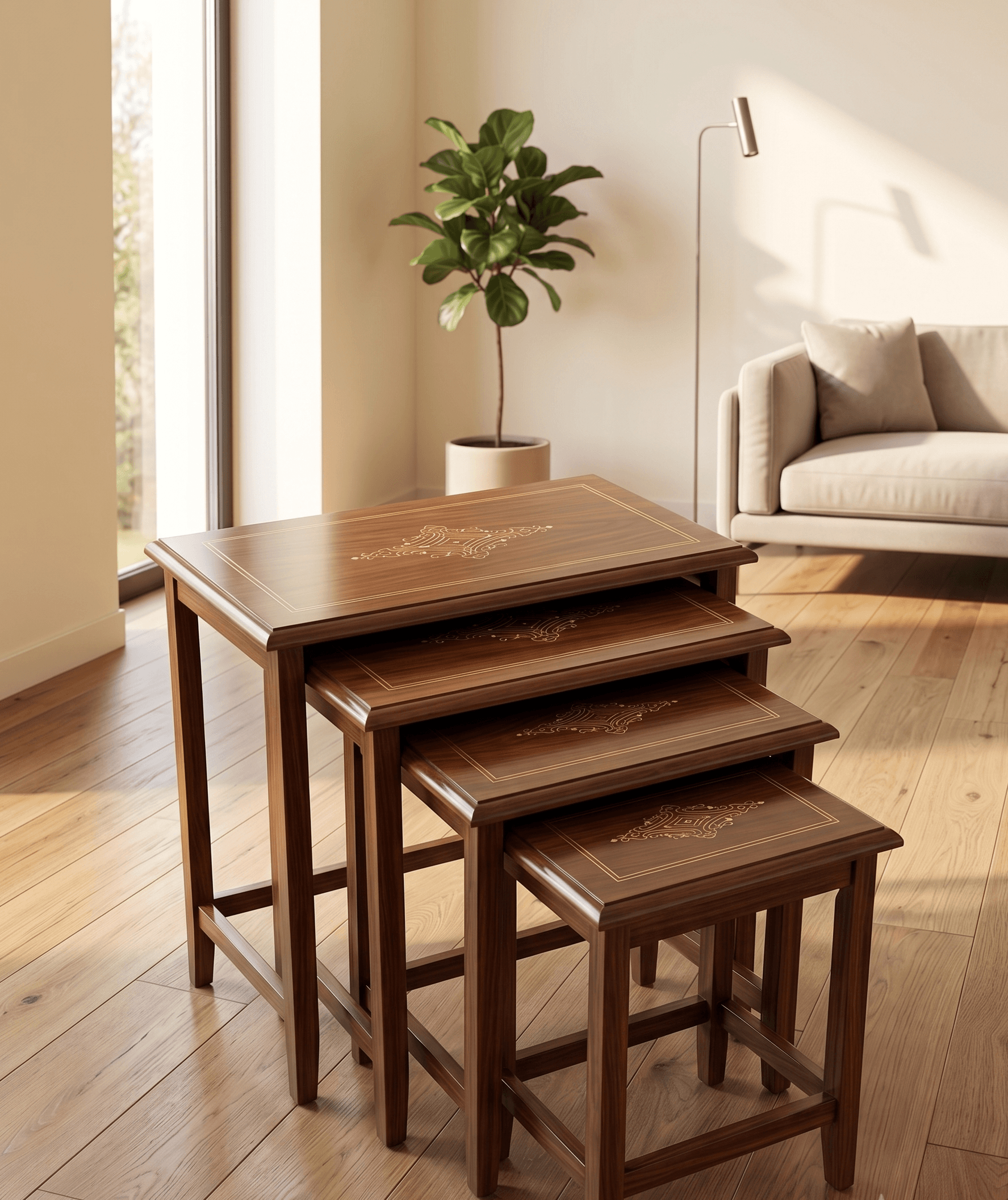Luxury Solid Wood Nesting Tables Set